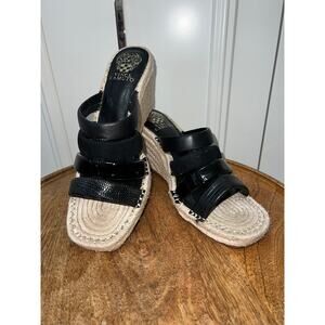 Vince Camtuo Women's Black Strappy Wedge Sandals Size 10M‎ Espadrille Platform